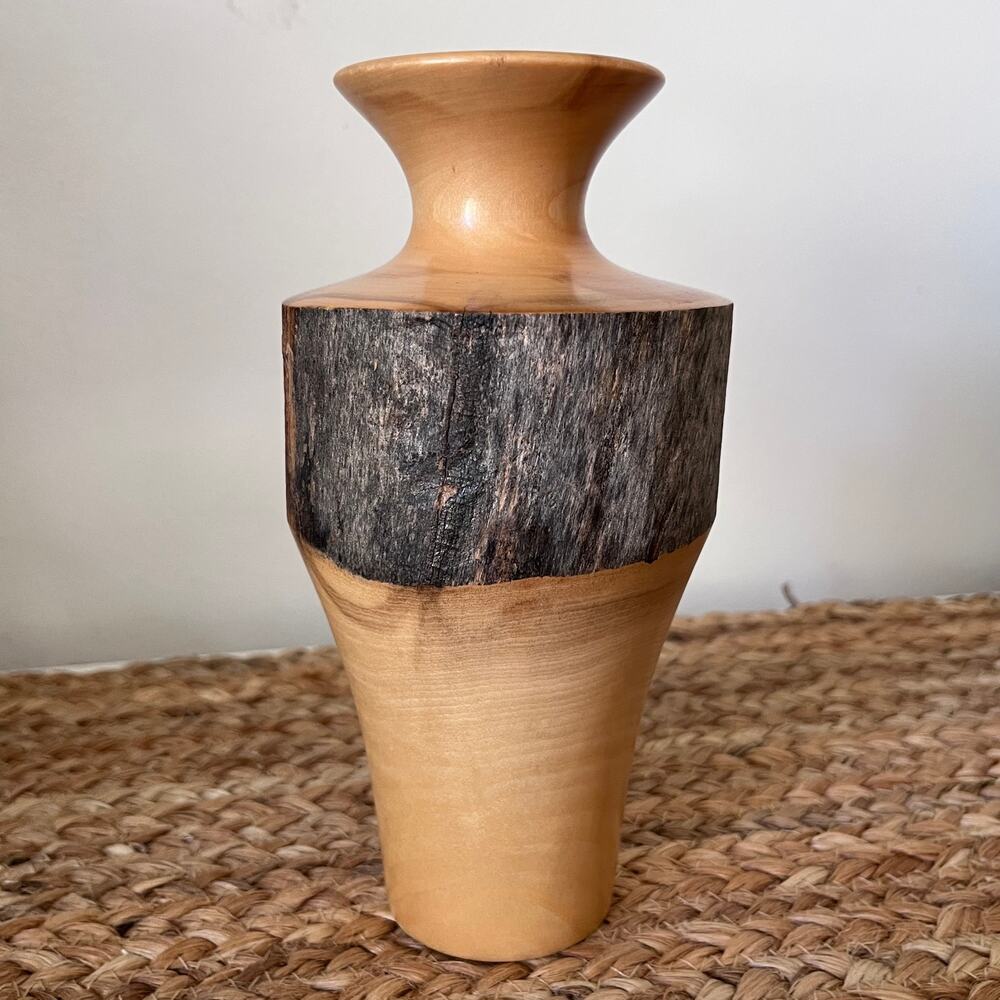 Vintage Hand Turned Aspen Wood Vase Natural Bark Live Edge Spinning Aspen Studio